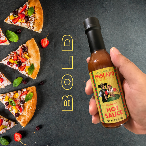 Hand holding Hot Sauce Emphasizing Bold